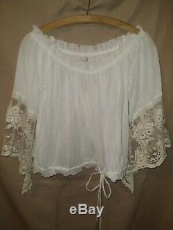 Spell and the Gypsy Collective Prairie size 12 White Blouse With Lace Sleeves