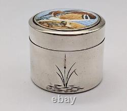 Sterling Silver & Enamel Pill Box, Mandarin Duck, Rare Limited Edition Piece
