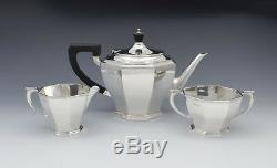 Stylish Silver Art Deco 3 Piece Tea Set Octagonal William Neale & Sons Ltd 1931