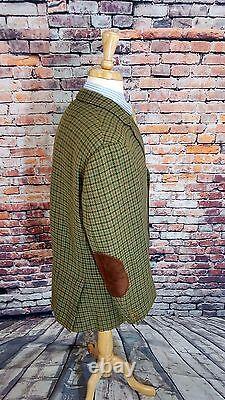 VTG 1969 JC Wells LTD LONDON 46S Houndstooth Tweed Elbow Patch Sport Coat Jacket