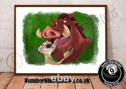 Warthog and Meerkat Paint Portrait Illustration Print, signed by artist. Limited