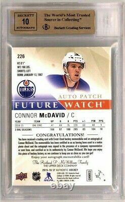 2015-16 Sp Authentic Connor Mcdavid 082/100 Rookie Auto Patch Limited Bgs 9.5/10