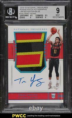 2018 National Treasures Ltd. Blue Trae Young Rookie Rc Patch Auto 3/3 Bgs 9 Mint