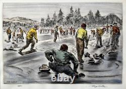 Henry Wilkinson (1921-2011) Édition limitée de gravure en couleurs Curling Bonspiel
