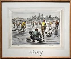 Henry Wilkinson (1921-2011) Édition limitée de gravure en couleurs Curling Bonspiel