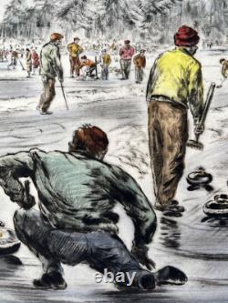Henry Wilkinson (1921-2011) Édition limitée de gravure en couleurs Curling Bonspiel