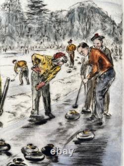 Henry Wilkinson (1921-2011) Édition limitée de gravure en couleurs Curling Bonspiel