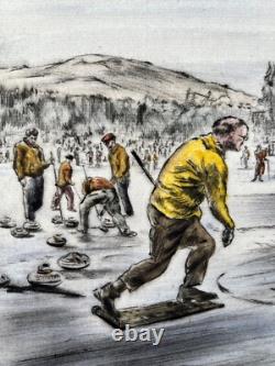 Henry Wilkinson (1921-2011) Édition limitée de gravure en couleurs Curling Bonspiel