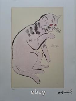 Lithographie signée d'Andy Warhol 4 x Chat Certificat Leo Castelli
