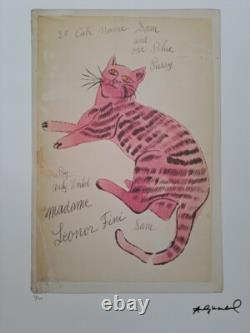 Lithographie signée d'Andy Warhol 4 x Chat Certificat Leo Castelli