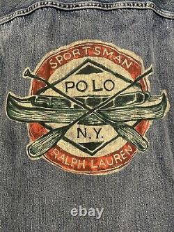 Polo Ralph Lauren Sportman Trucker Patch Denim Jean Veste Hommes 2xlt Big & Tall