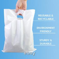 Sacs de transport à poignée en patch, sacs de shopping réutilisables à poignée découpée en plastique blanc