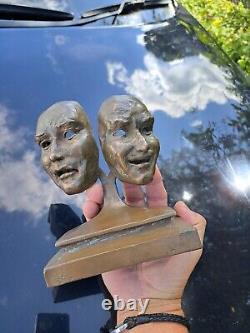 Sculpture en édition limitée de Ron Moll : Masques de tragédie et de comédie du Thespian sur socle