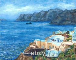 Tirage giclée en édition limitée Œuvre d'art Paysage de Santorin Grèce Peinture Art COA