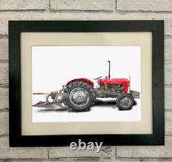 Tracteur Massey 35 avec charrue - Impression d'art agricole unique montée ou encadrée