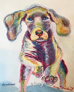 Weimaraner Puppy Dog, 10x12, Aquarelle Peinture Pastel Cadre D'impression, Art Signé
